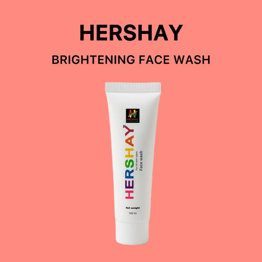 Hershay brightening face wash tube on a pink background


