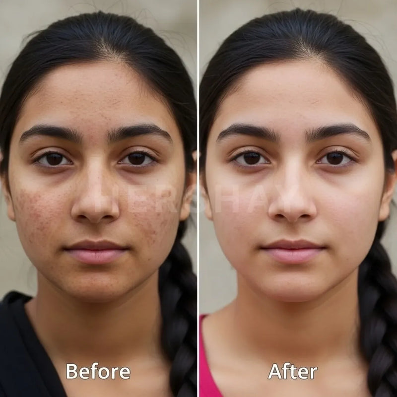 before and after Pakistani woman after using HERSHAY anti pigmentation brightening cream