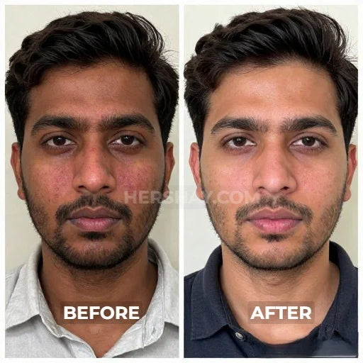 Before and after comparison of a man's face with 'Before' on the left and 'After' on the right.

