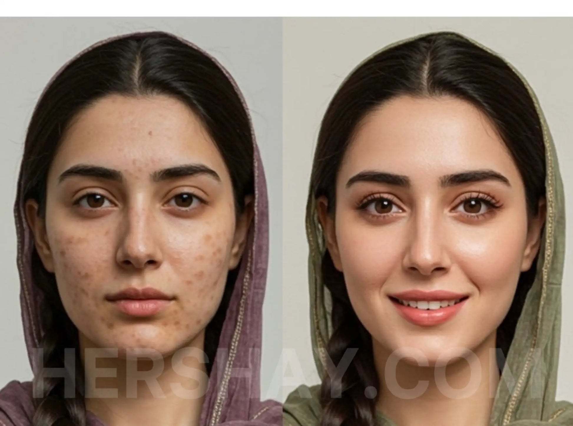 Before and after result of a woman after using Hershay anti-pigmentation cream