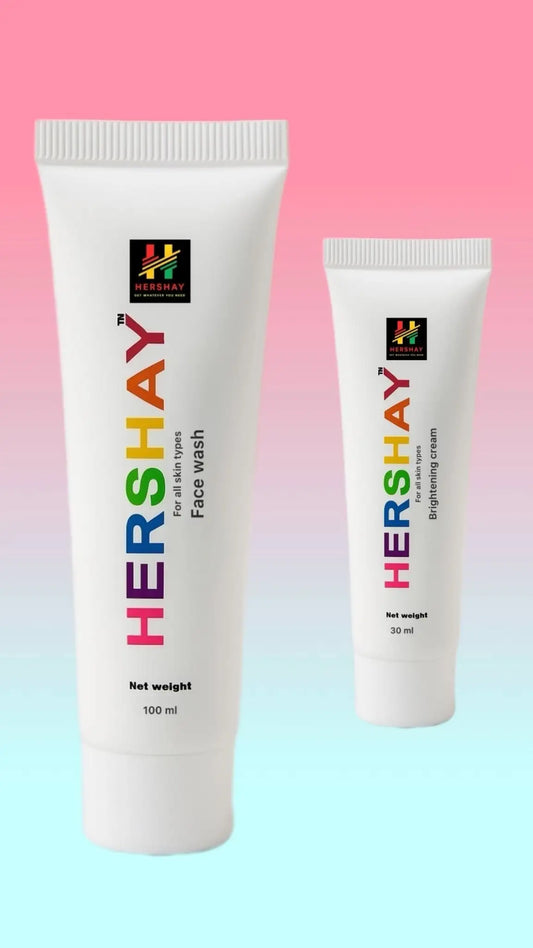 Two HERSHAY skincare bundle products on a gradient background